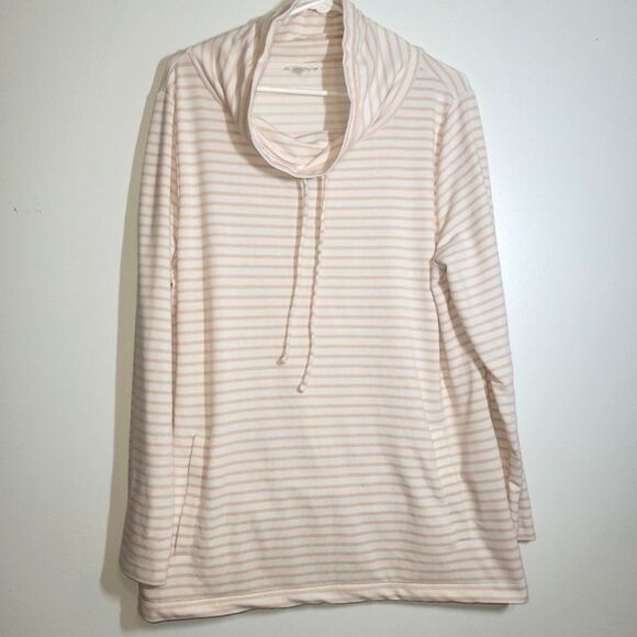 Haven Pink Striped French Terry Cowl Neck Sweater XL - Picture 2 of 9